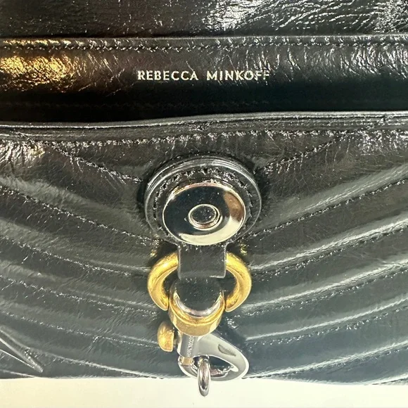 New Rebecca Minkoff Edie Leather Crossbody Bag Black Celestial Charm Quilted - Picture 12 of 14